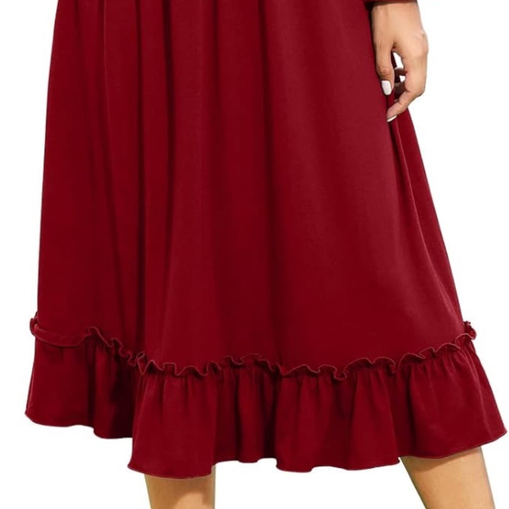 Women's Long Sleeve Midi Dress in Wine Red - Picture 6 of 12